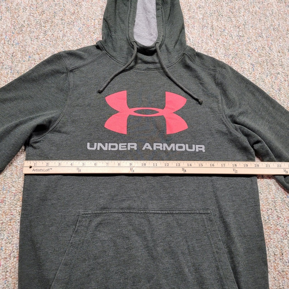 Under Armour Hoodie Mens Small Grey Green Big Logo Pullover Sweatshirt Outdoors - Picture 7 of 11